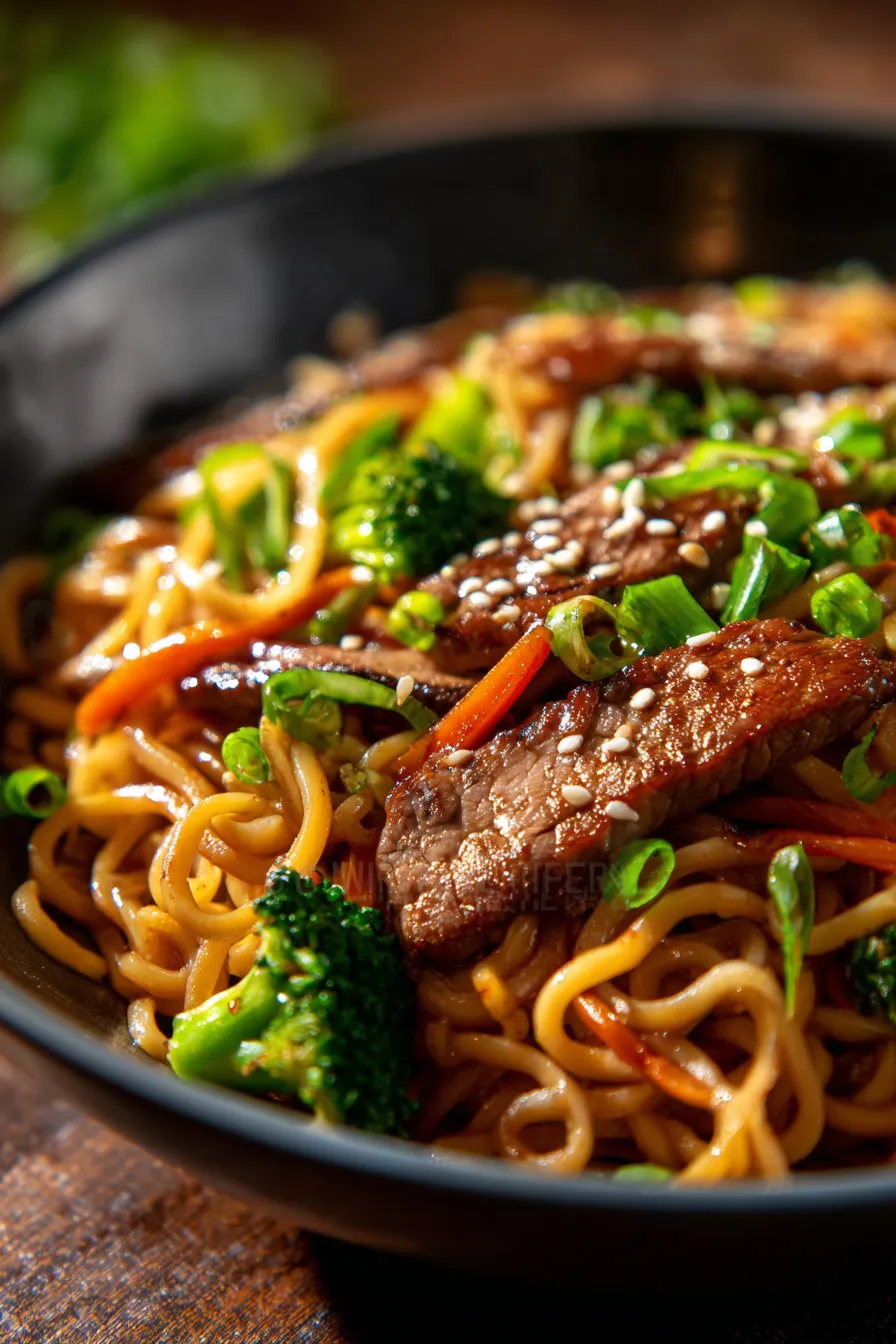 Beef Pan-Fried Noodles (One-Pan Asian Dinner)-closeup-texture