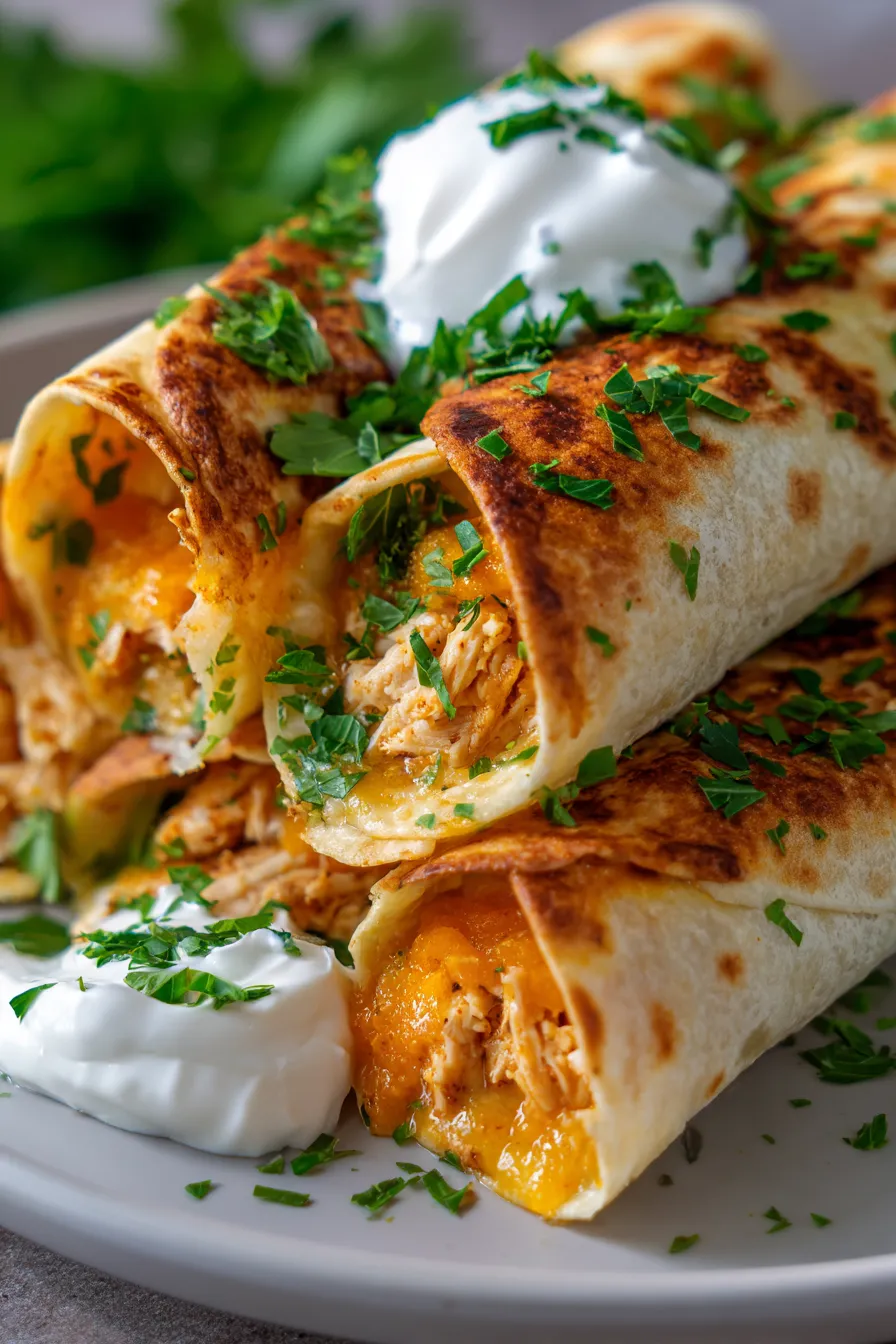cheesy garlic chicken wraps closeup melted cheese