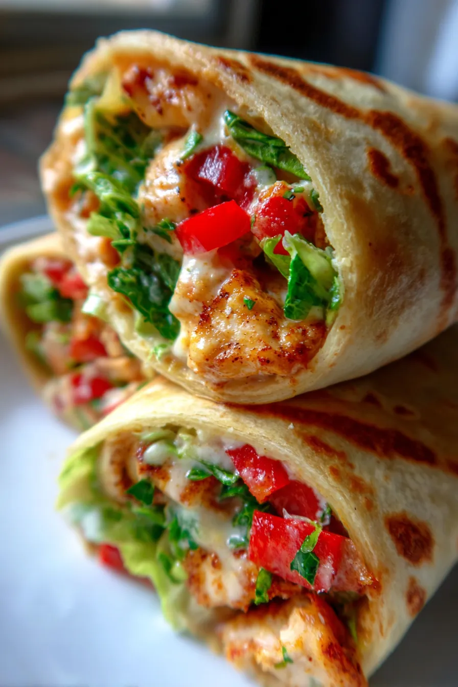 Cheesy Garlic Chicken Wraps (Meal Prep Lunch Wraps)-cross_section-closeup