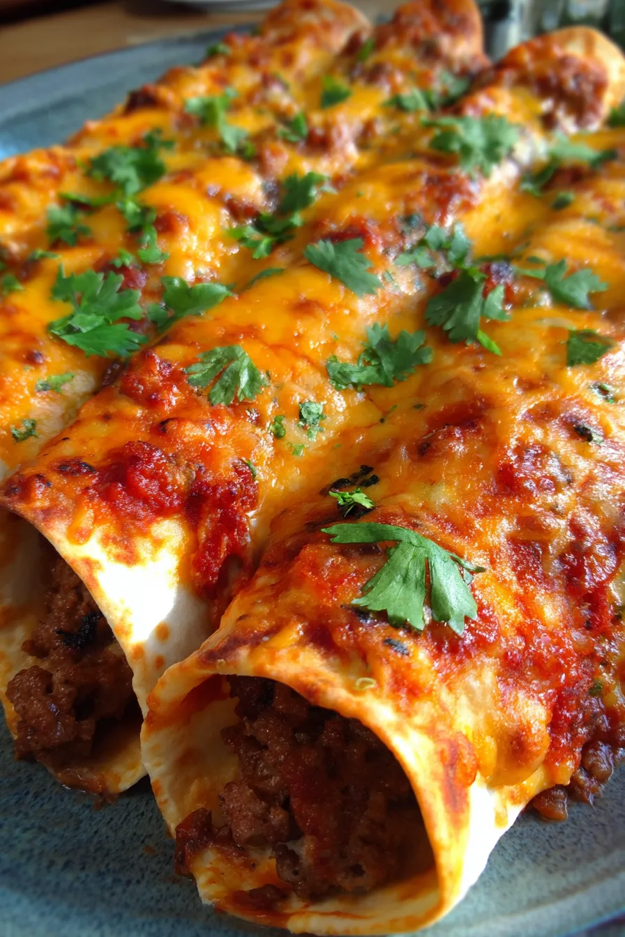Cheesy Ground Beef Enchiladas-filling-closeup-texture