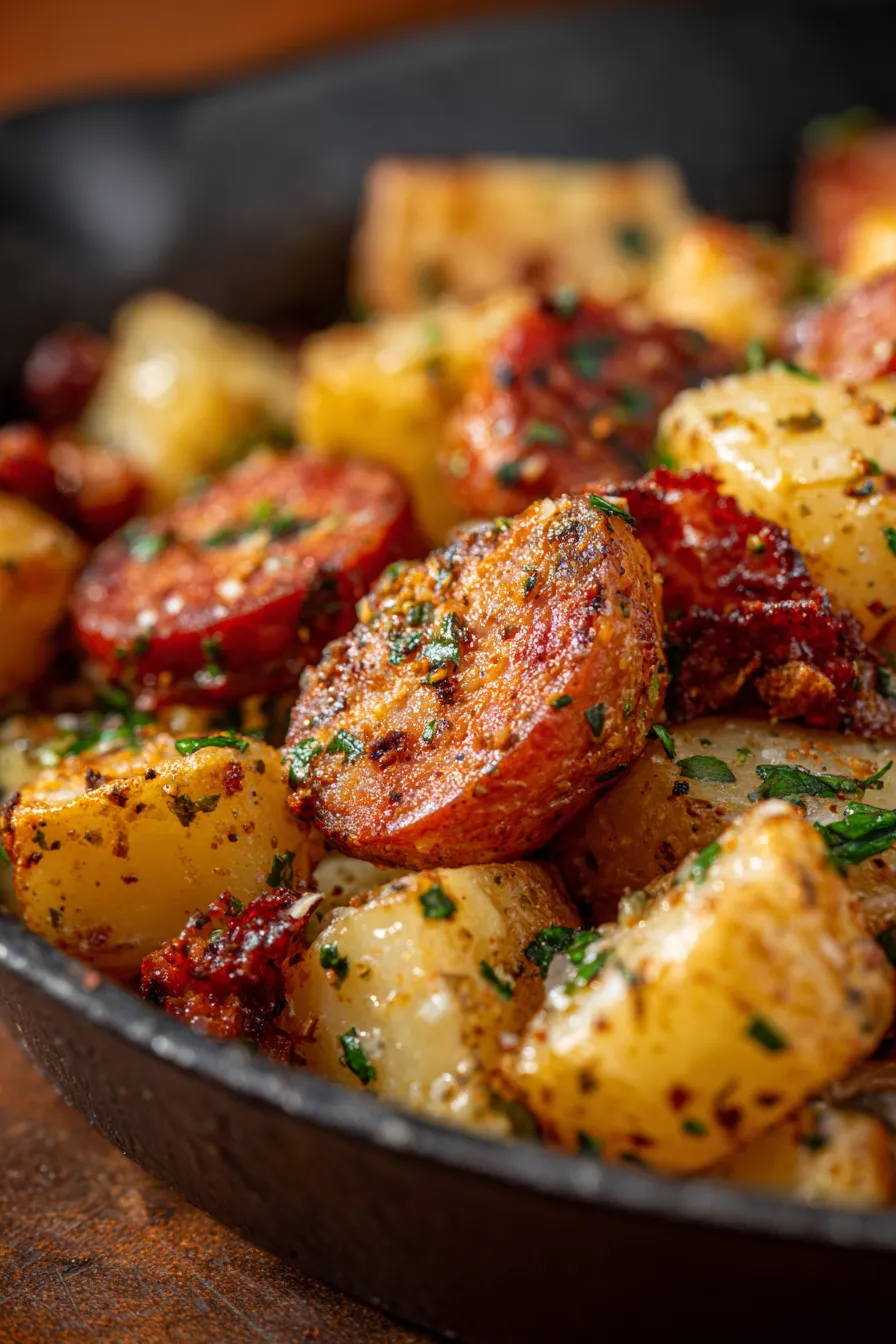 Cheesy Ranch Potatoes with Smoked Sausage-serving-spoonful