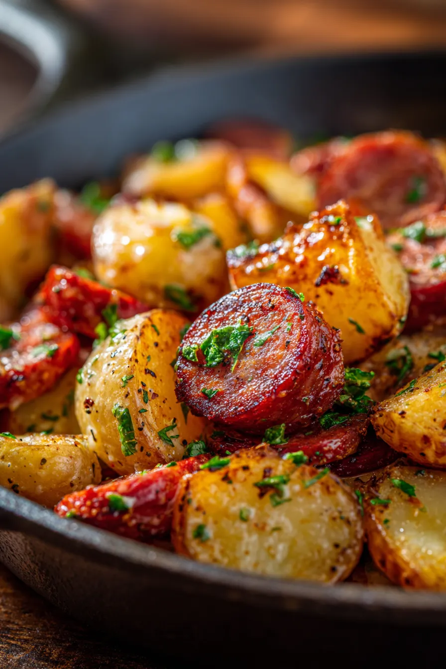 Cheesy Ranch Potatoes with Smoked Sausage-texture-closeup