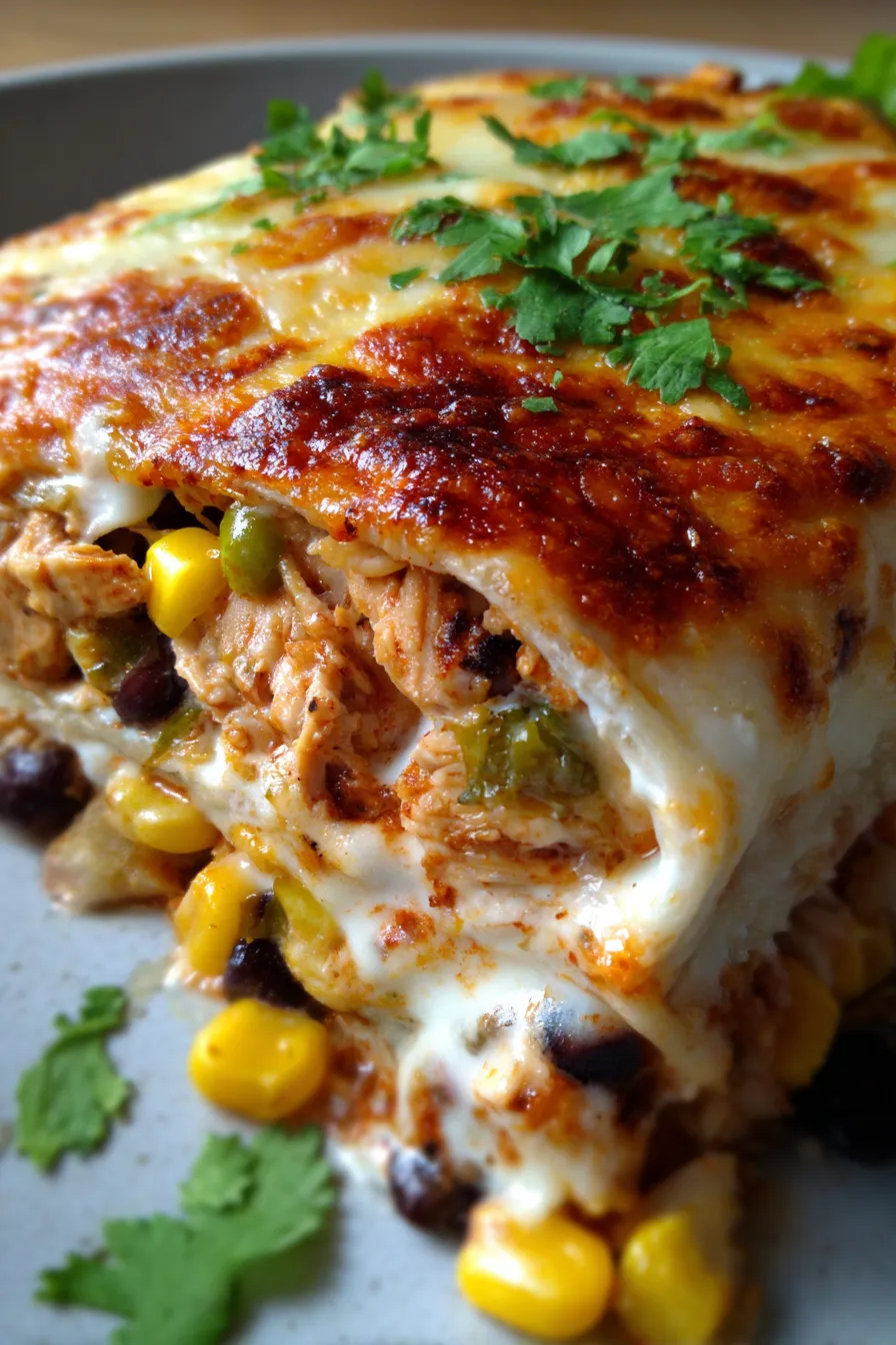 Chicken Burrito Casserole texture close up