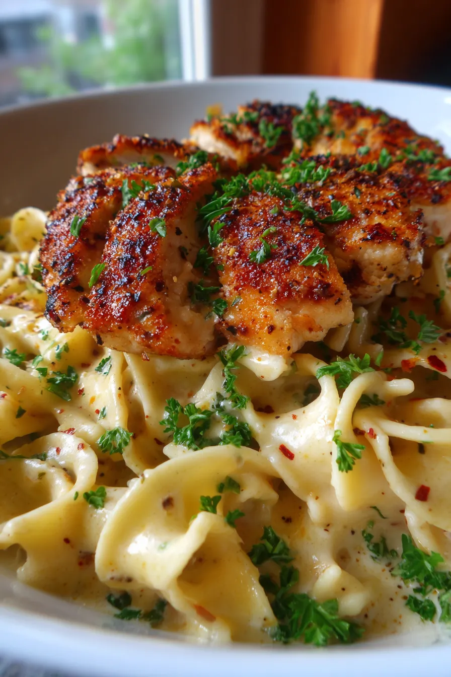 Chicken Buttered Noodles creamy sauce close-up texture