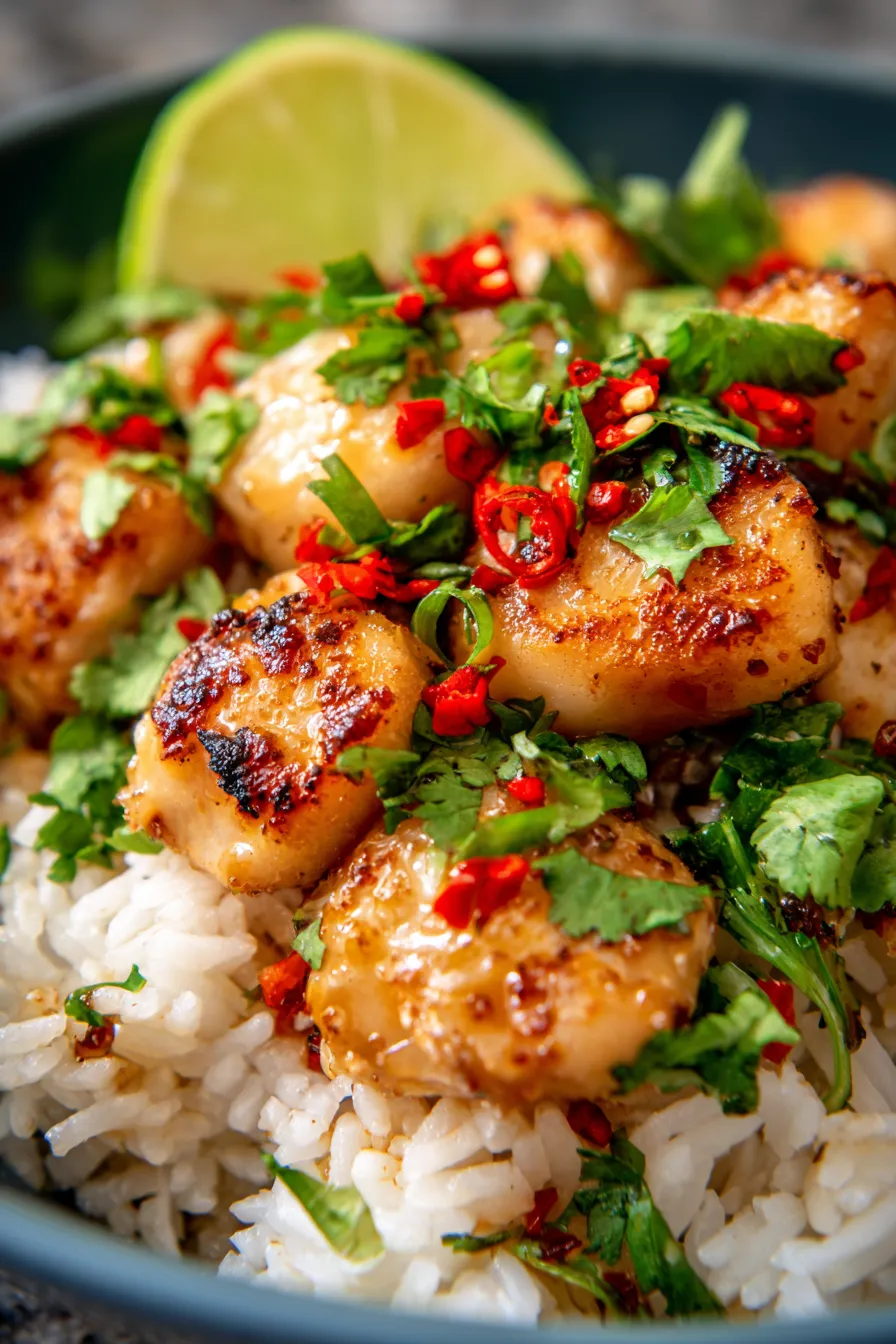 Coconut Chicken Rice Bowl (Quick One-Bowl Dinner) - chicken texture - closeup
