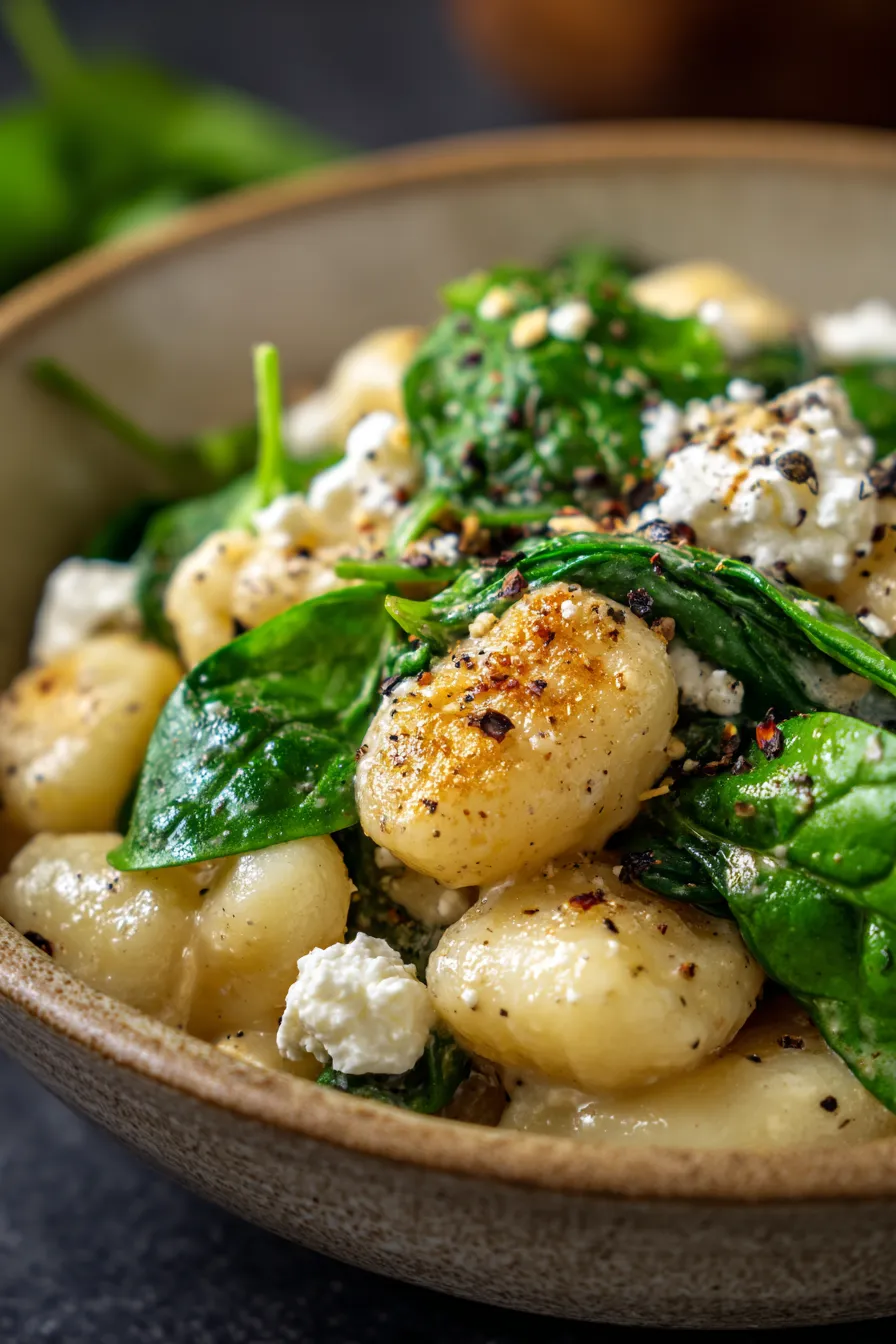 Creamy Gnocchi with Spinach and Feta-serving-bowl