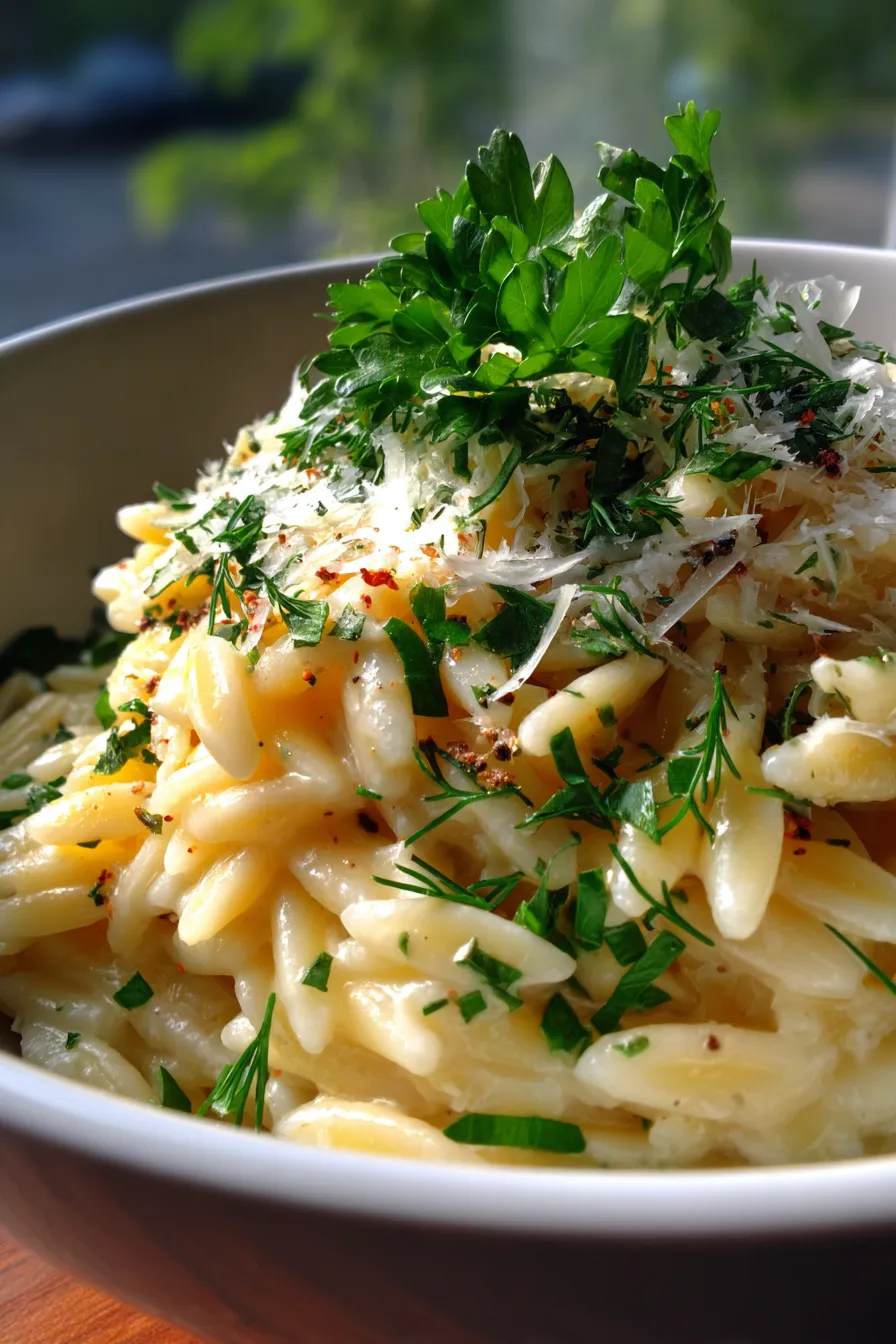 Creamy One-Pot Lemon Herb Orzo - ingredients on counter - prep