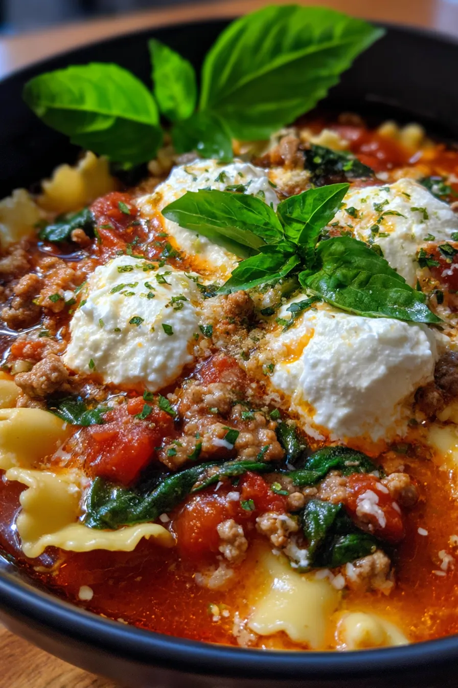 creamy ricotta lasagna soup bowl