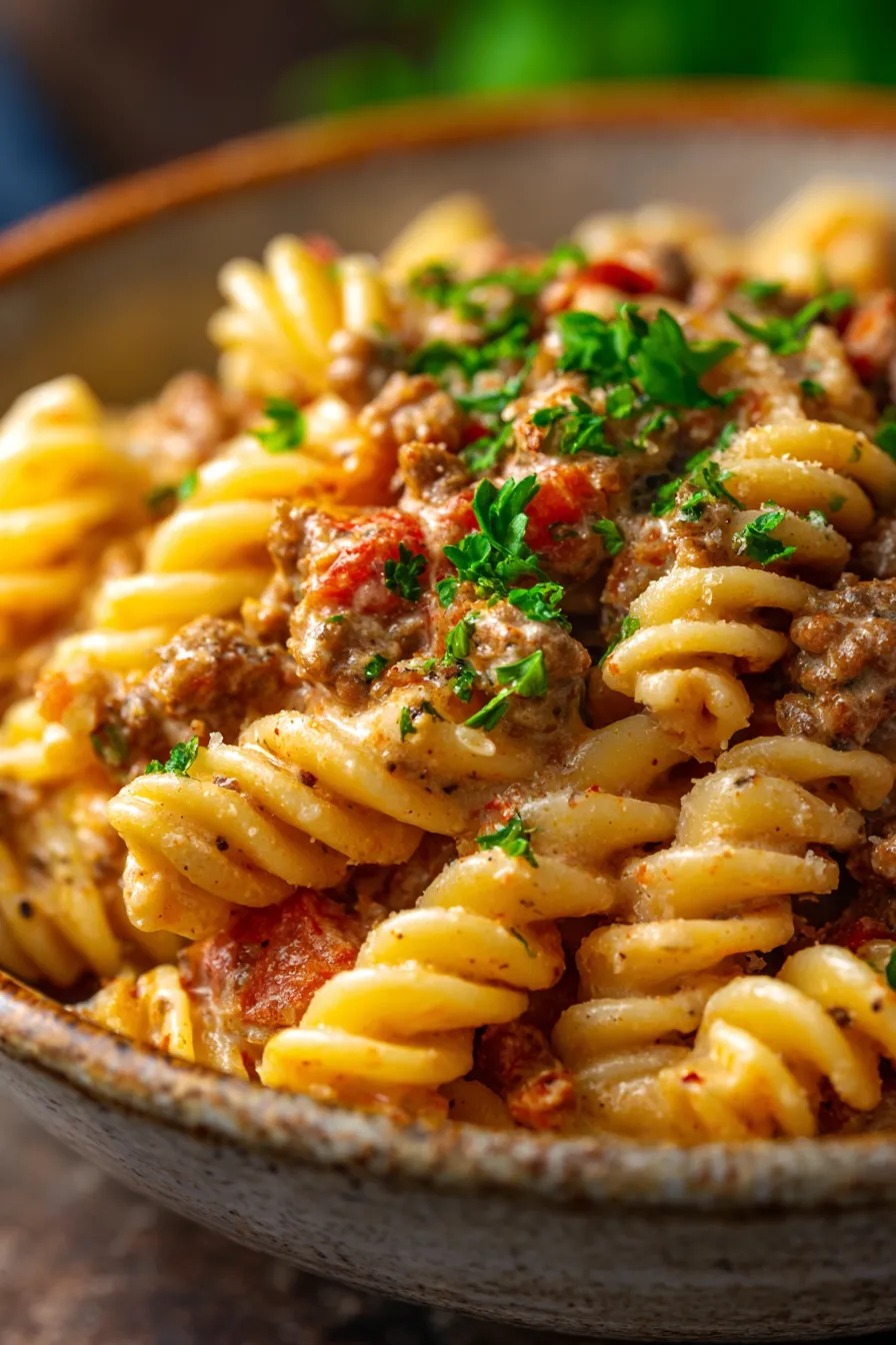 Creamy Rotel Pasta with Ground Beef-ingredients-mise en place