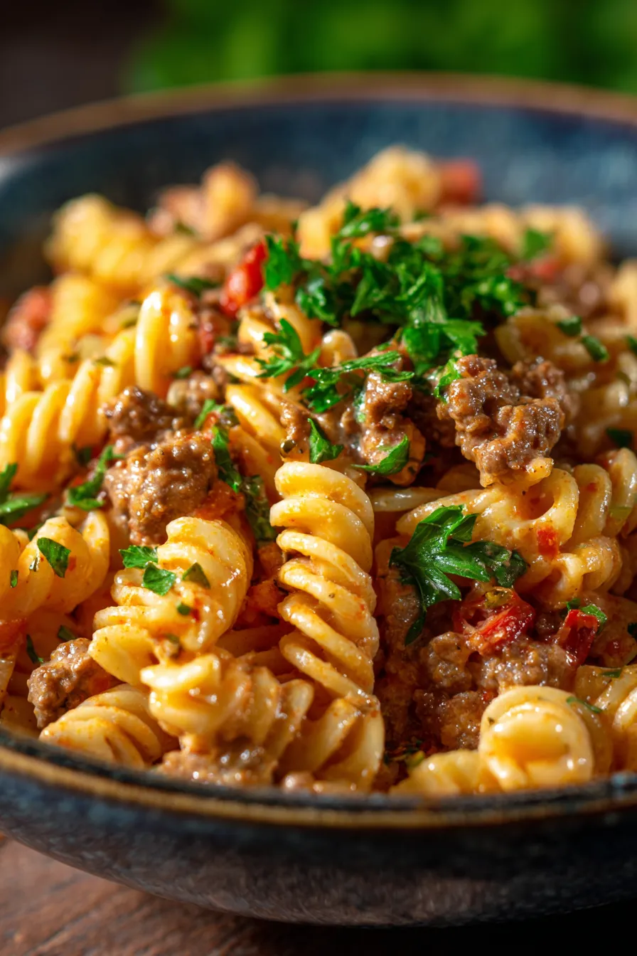 Creamy Rotel Pasta with Ground Beef-serving-bowl