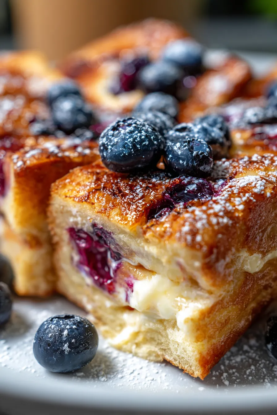 Crockpot Blueberry Stuffed French Toast Bake-sliced