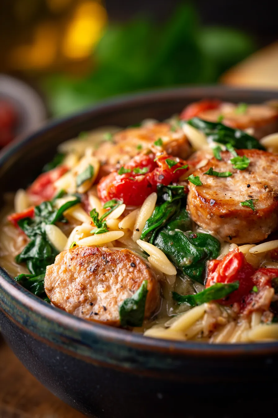 Crockpot Chicken Sausage Orzo ingredients prep