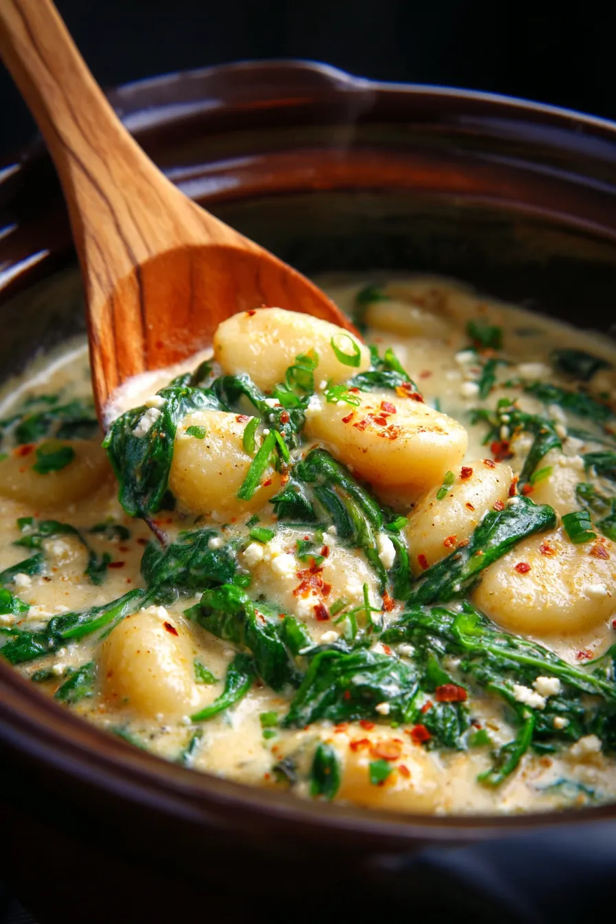Cozy Crockpot Creamy Gnocchi with Spinach & Feta | Easy Dinner