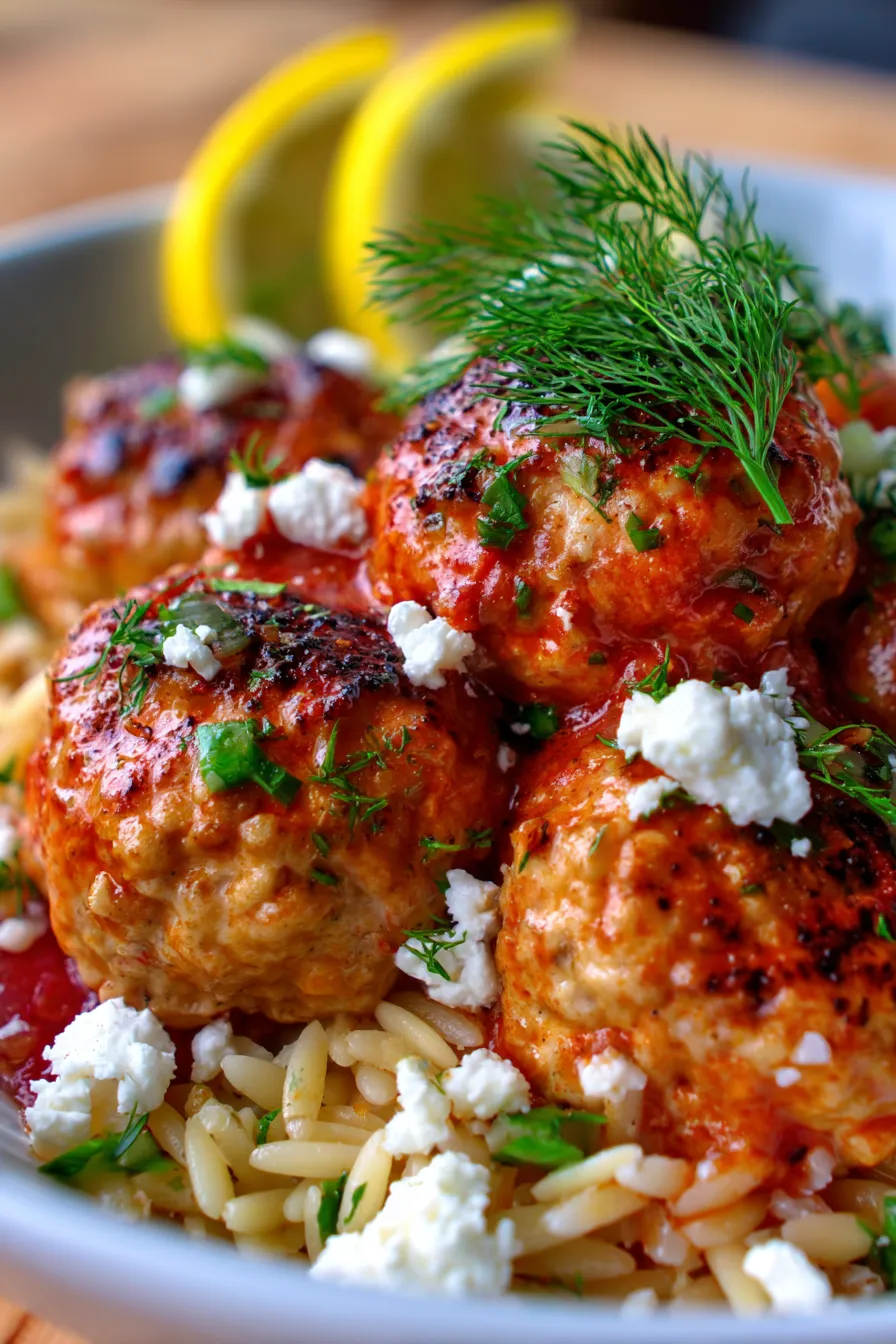 Crockpot Greek Chicken Meatballs with Lemon Orzo – Easy Dinner