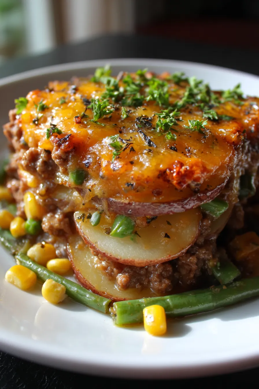 Crockpot Hobo Casserole-ground beef-potatoes-melted cheese