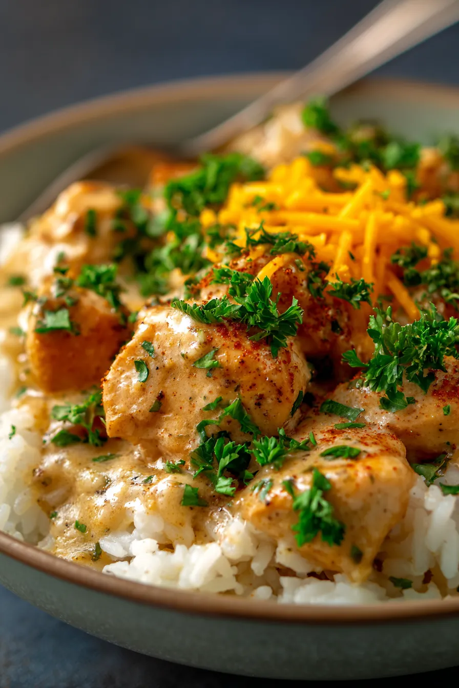 Crockpot Smothered Chicken and Rice Comfort Meal-texture-closeup