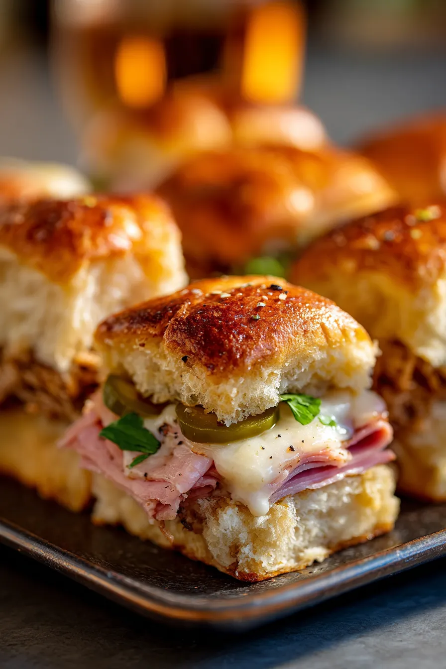 Cuban Inspired Pull-Apart Sliders-closeup-melted-cheese