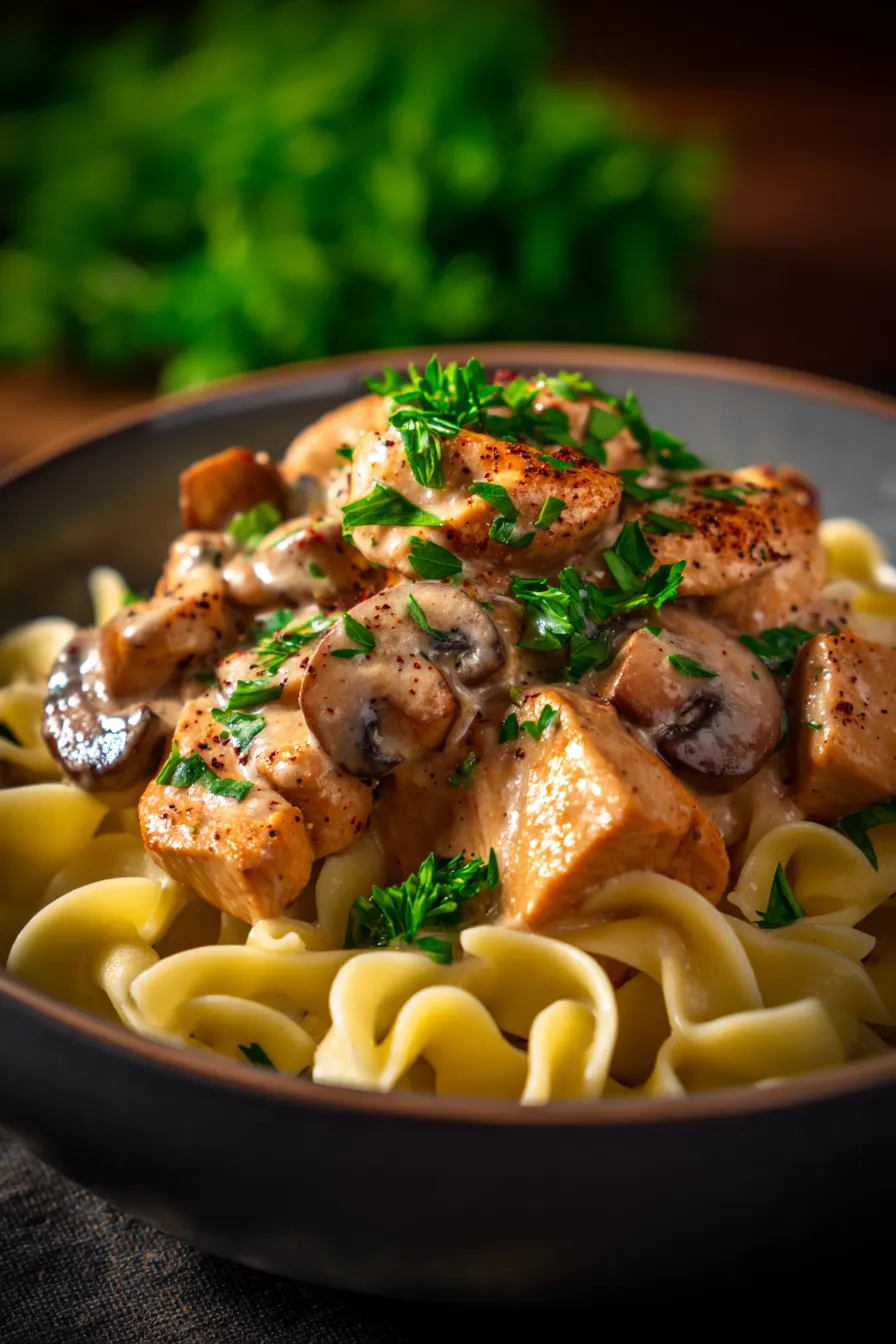 Easy Chicken Stroganoff (Creamy 30-Minute Comfort Meal)-bowl-serving