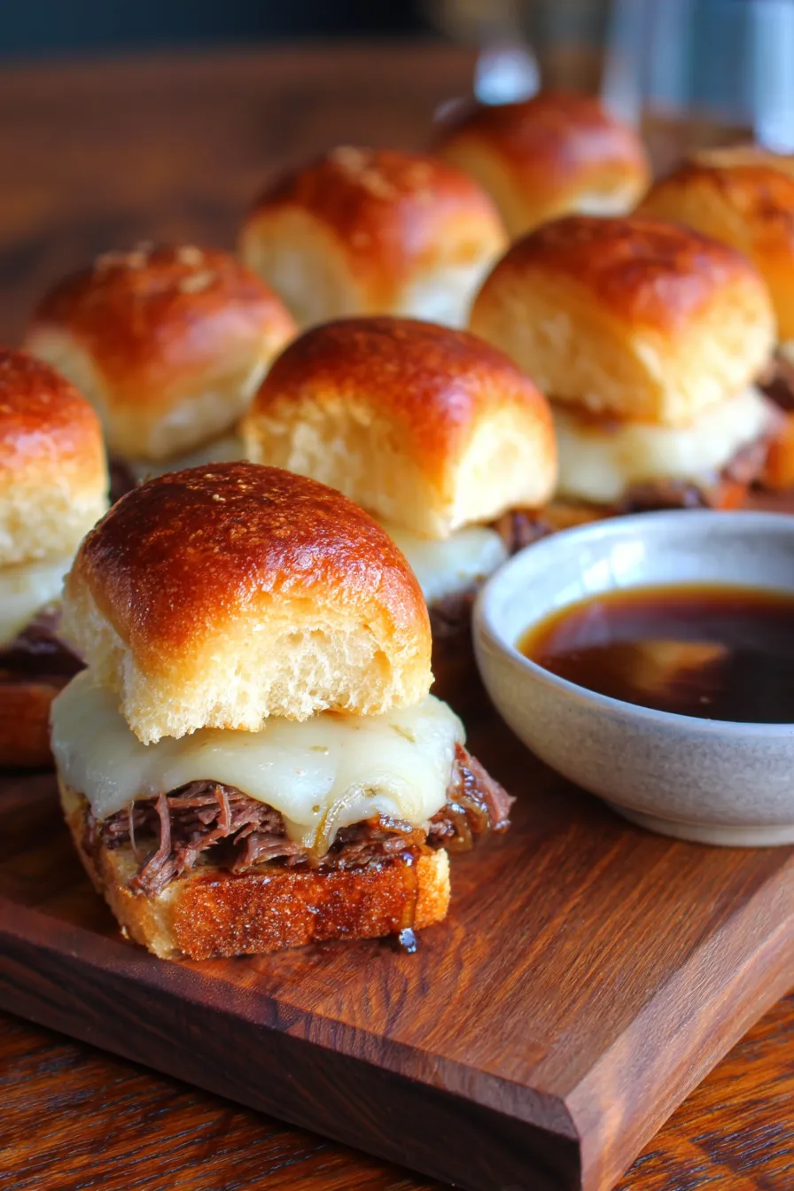 Easy French Dip Sliders-close-up-slice