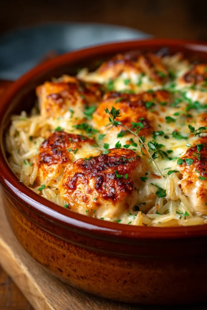 Cozy French Onion Chicken Orzo Casserole: Ultimate Comfort Food