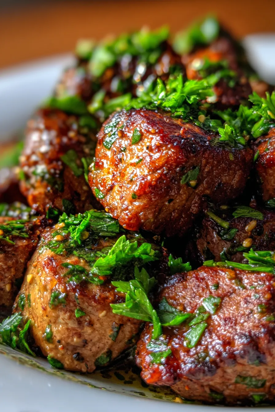 Garlic Butter Beef Bites (High-Protein One-Pan Dinner)-plated-overhead