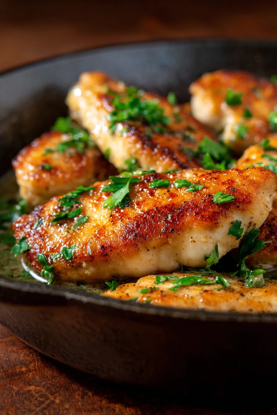 garlic butter chicken-close up-herb garnish