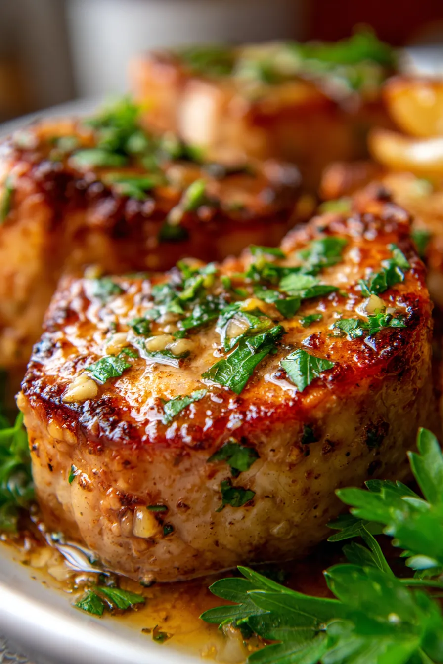 Garlic Butter Pork Chops-sauce-closeup