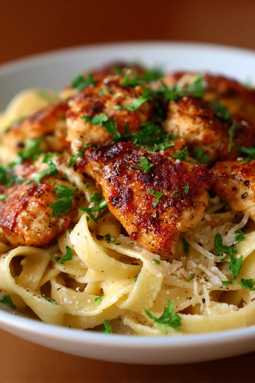 Garlic Parmesan Chicken Pasta-finished-dish-dinner-table-setting