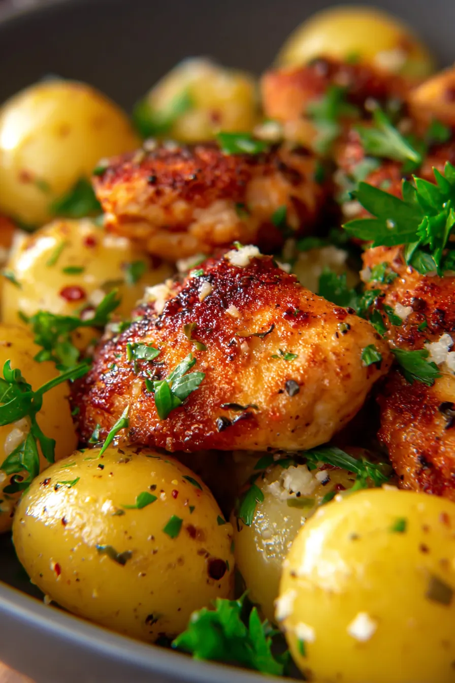Garlic Parmesan Crockpot Chicken and Potatoes-close-up-texture