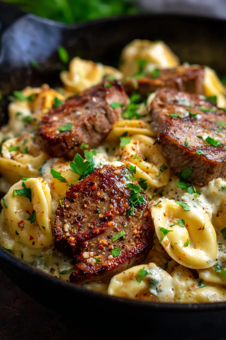 Garlic Steak Tortellini Skillet-creamy-texture
