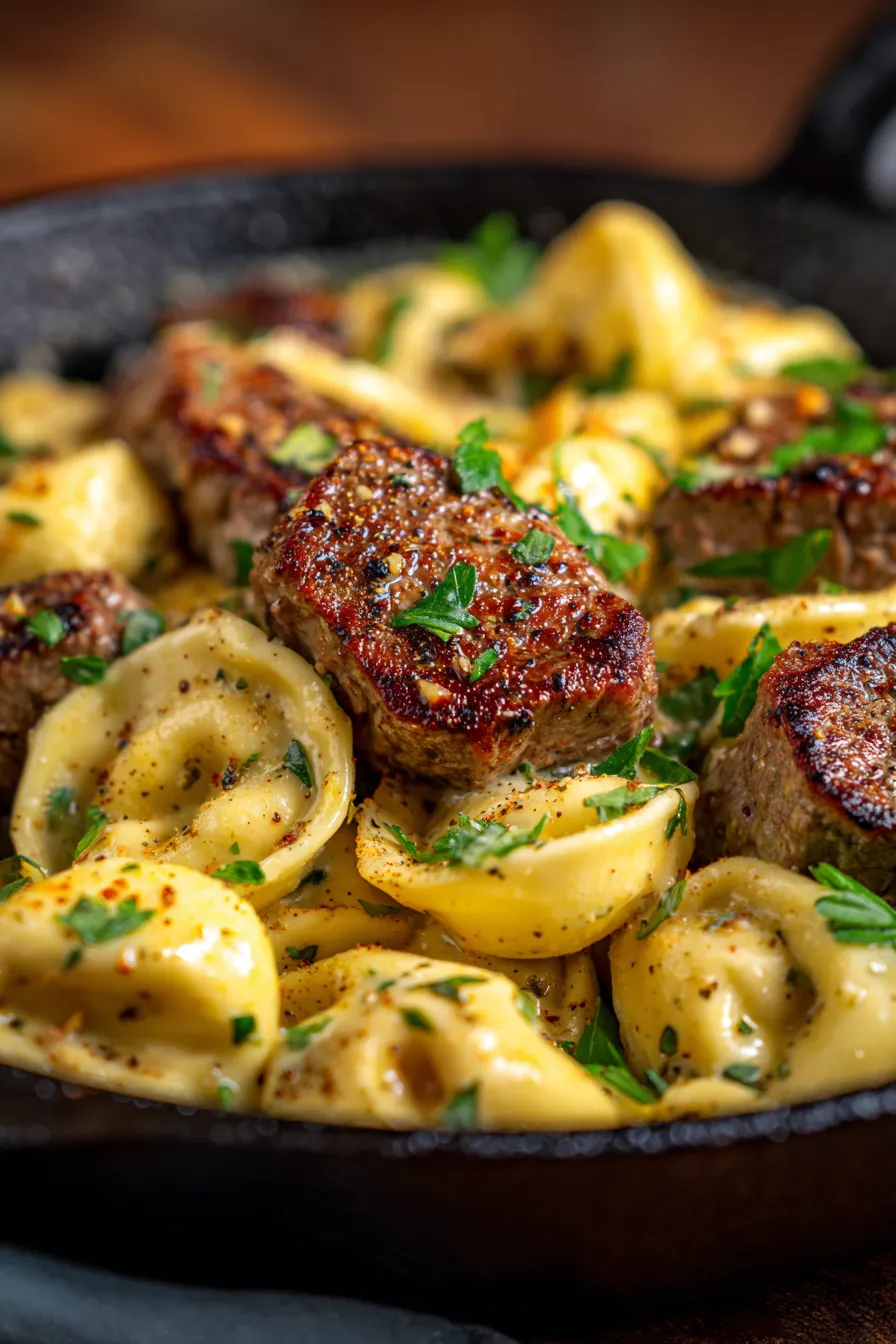 Garlic Steak Tortellini Skillet-ingredients-spread