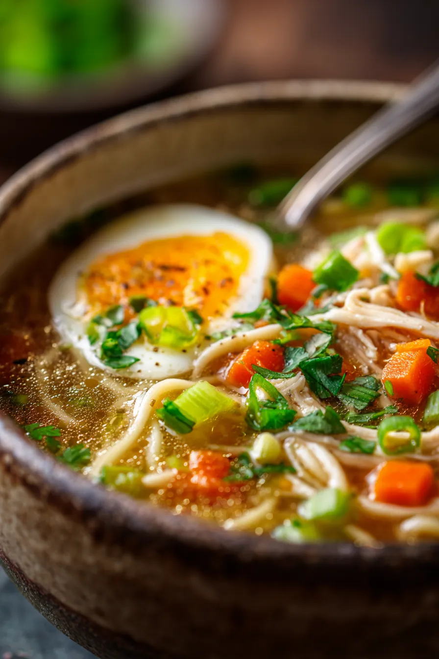 Ginger Garlic Chicken Noodle Soup-texture-closeup-steam