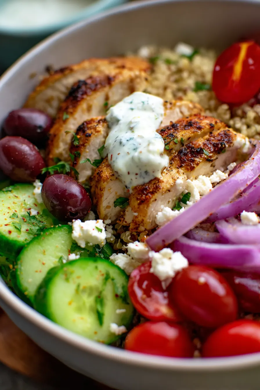 Greek Chicken Bowls-cooked-chicken-close-up