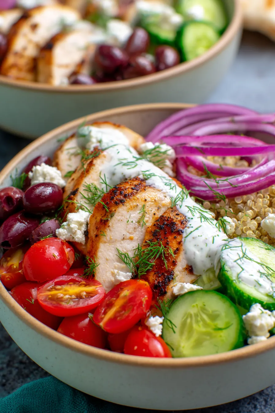 Greek Chicken Bowls for Healthy Meal Prep-chicken-closeup-marinated