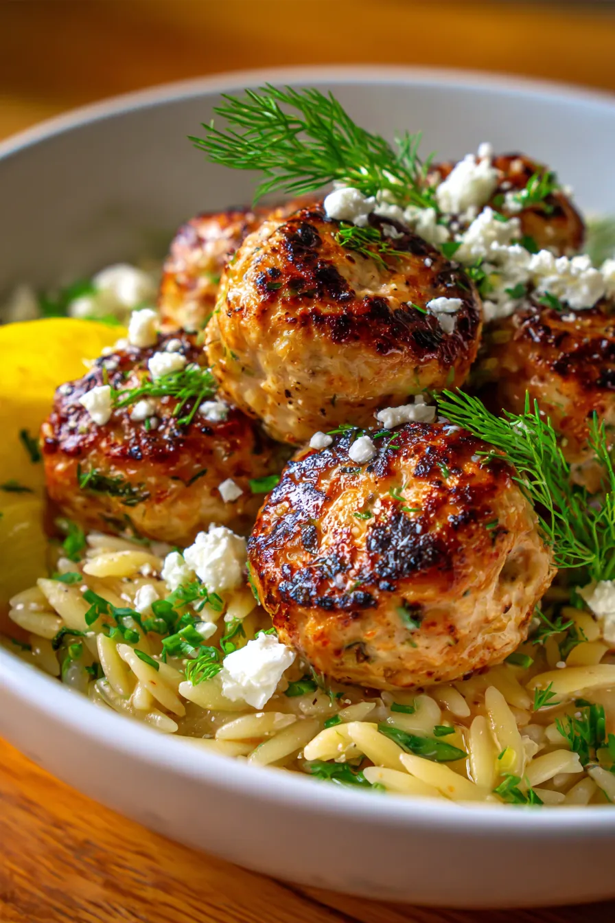 Greek Chicken Meatballs with Lemon Orzo – Easy Dinner!