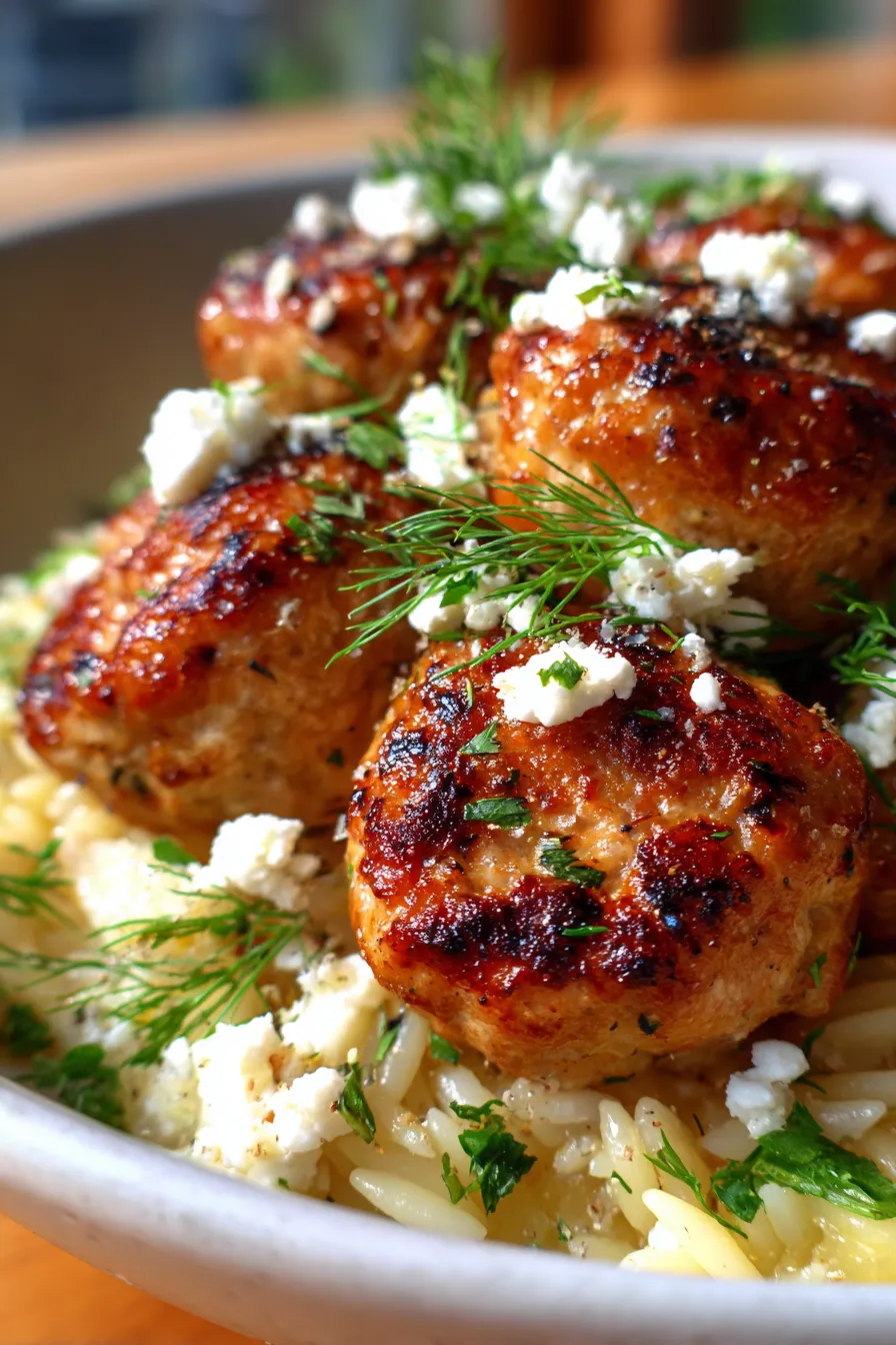 Greek Chicken Meatballs with Lemon Orzo-texture-closeup