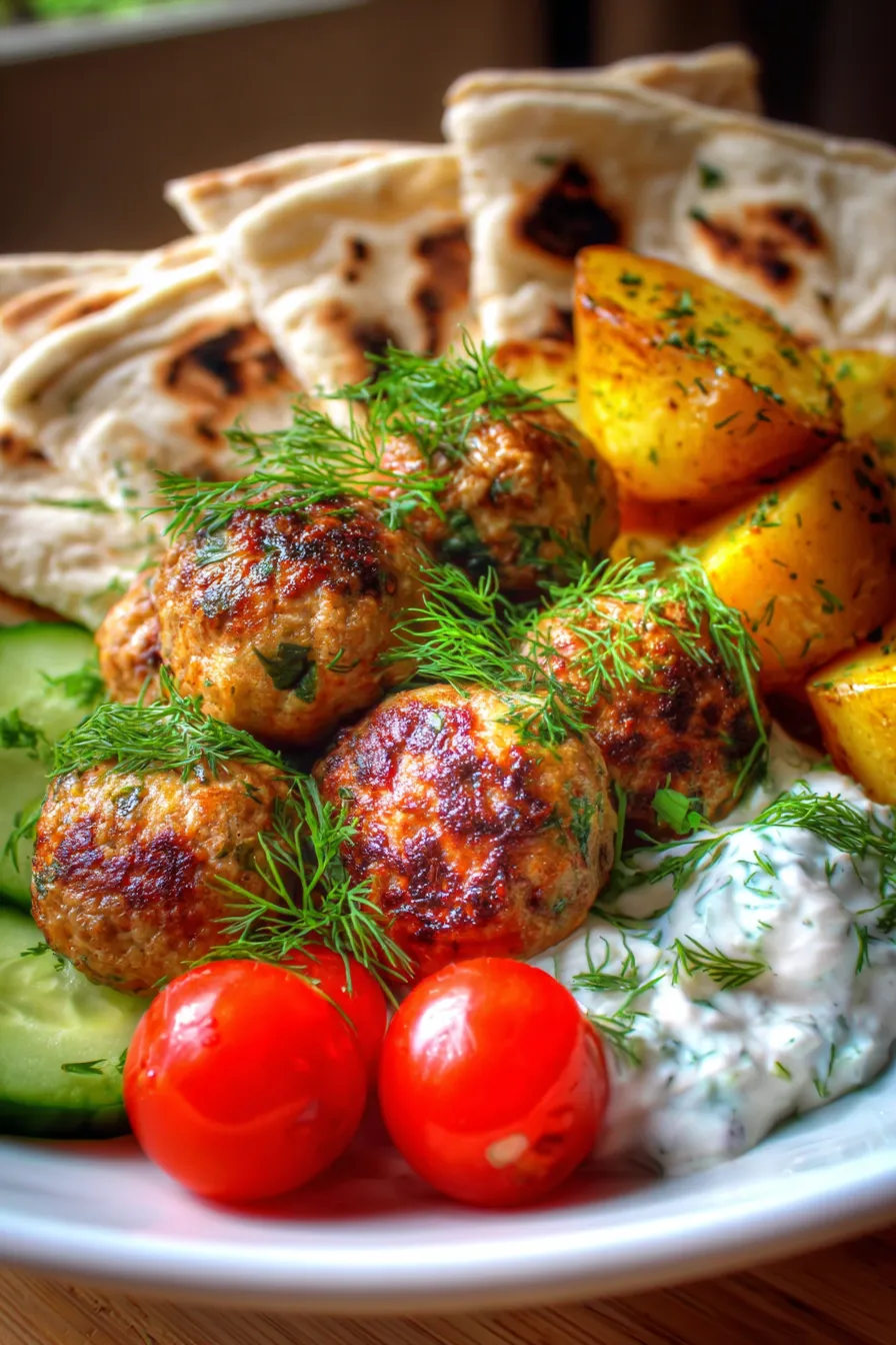 Easy Greek Turkey Meatballs with Creamy Tzatziki (One-Pan)