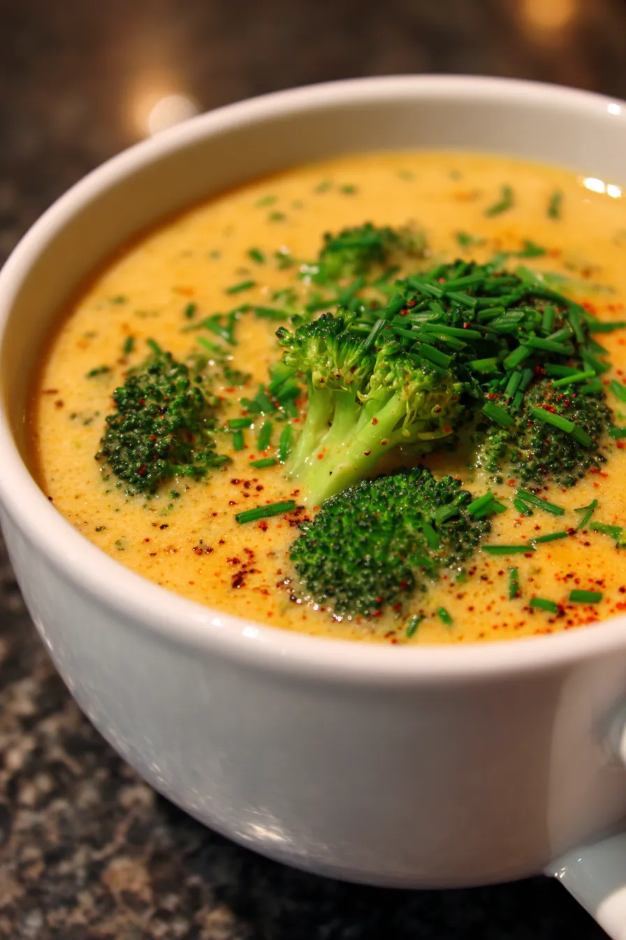 Healthy Broccoli Cheddar Soup-spoon-dipping-hearty