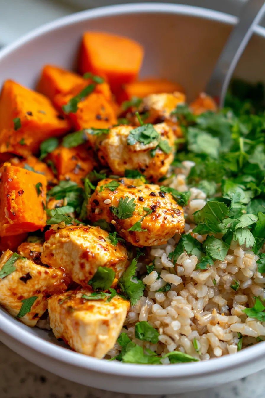 Healthy Chicken and Sweet Potato Rice Bowl - a complete balanced meal