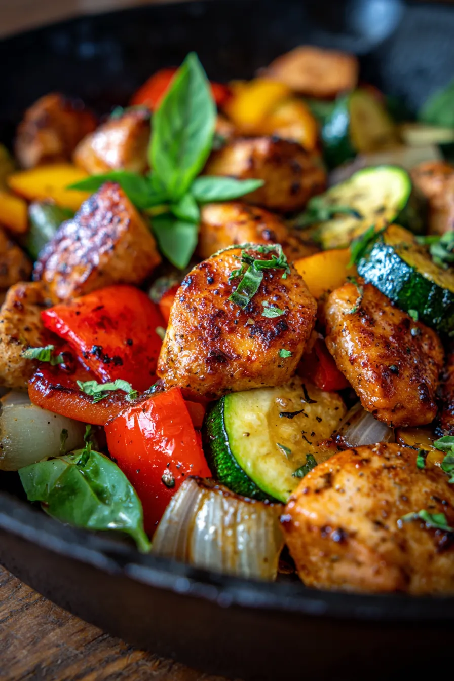Healthy Chicken and Vegetables Skillet (30-Min Dinner)-close-up-texture