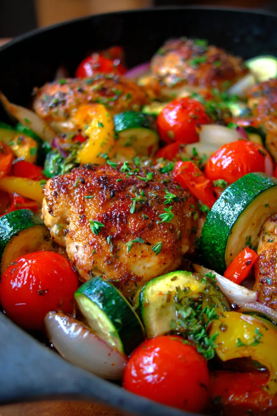 Healthy Chicken and Vegetables Skillet-serving-dinner