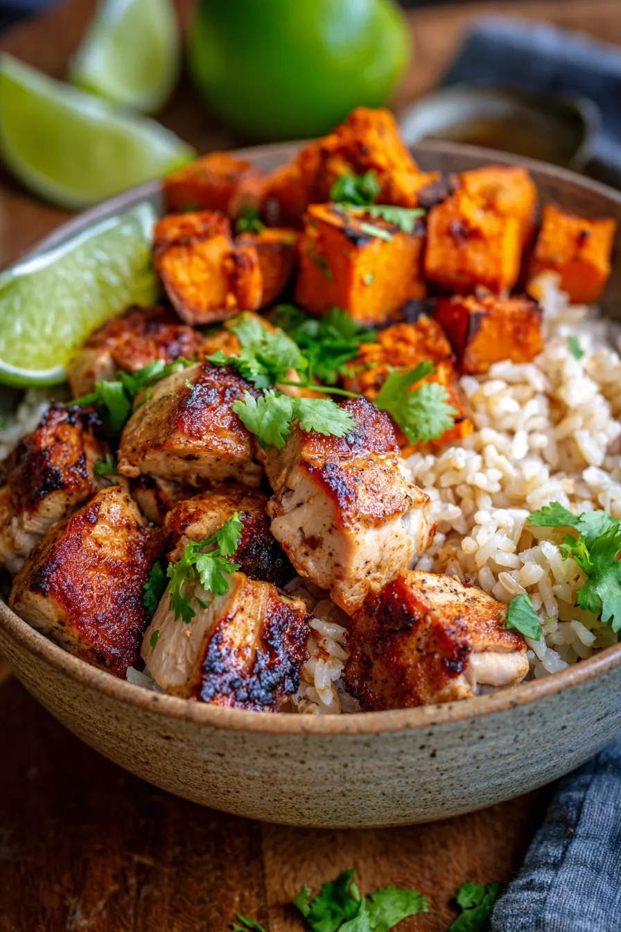 Healthy Chicken & Sweet Potato Rice Bowl (One-Pan Meal)-served-family