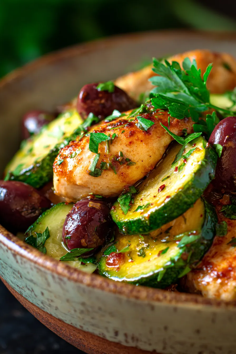 Healthy Mediterranean Chicken in rustic bowl