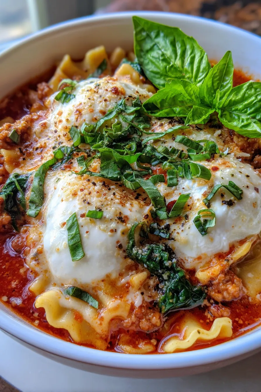 hearty GF lasagna soup close-up