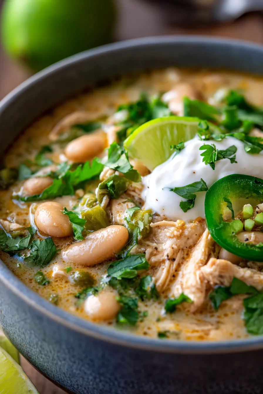 High-Protein White Chicken Chili (Meal Prep Soup)-texture-closeup