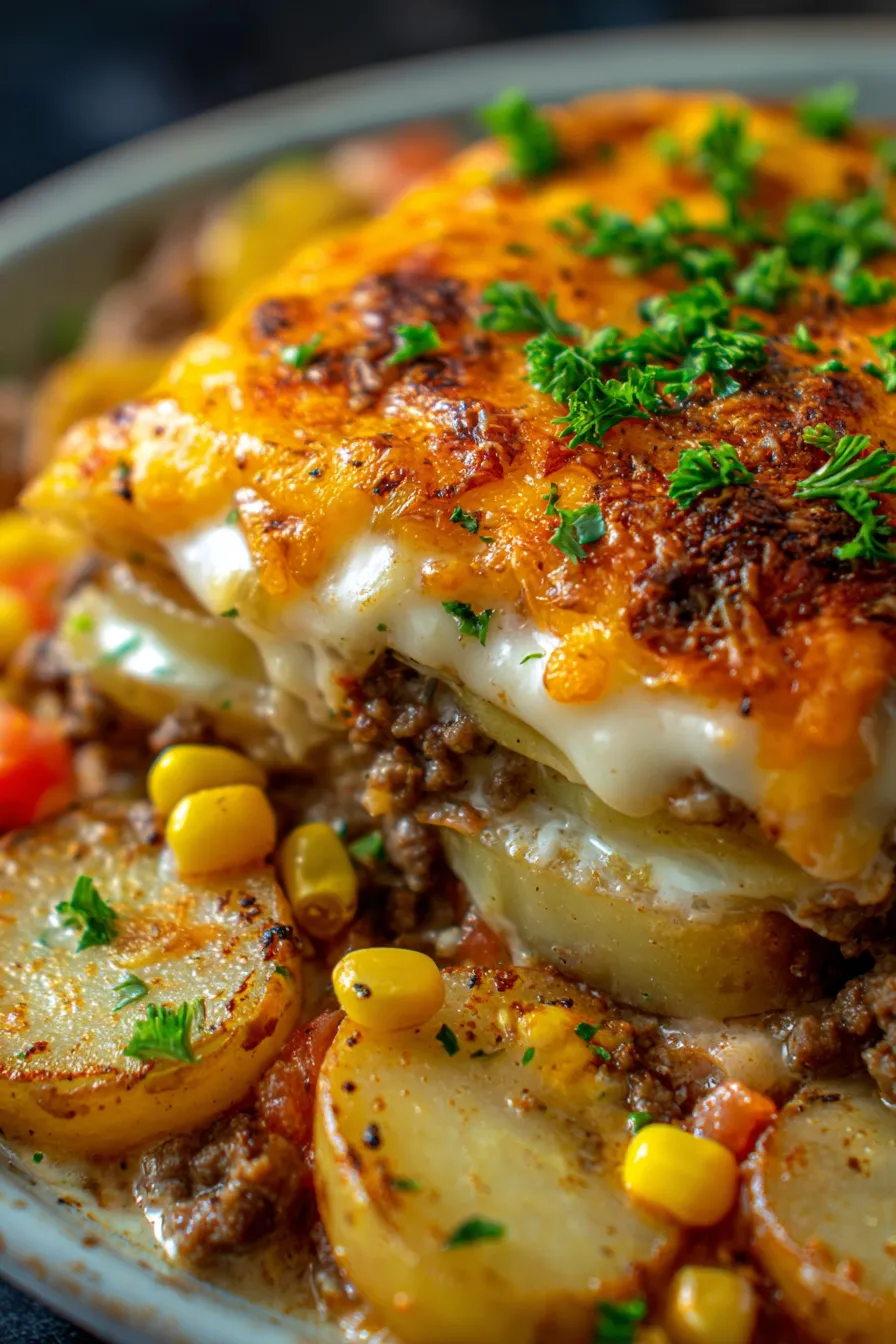 Hobo Casserole with Ground Beef-serving-warm