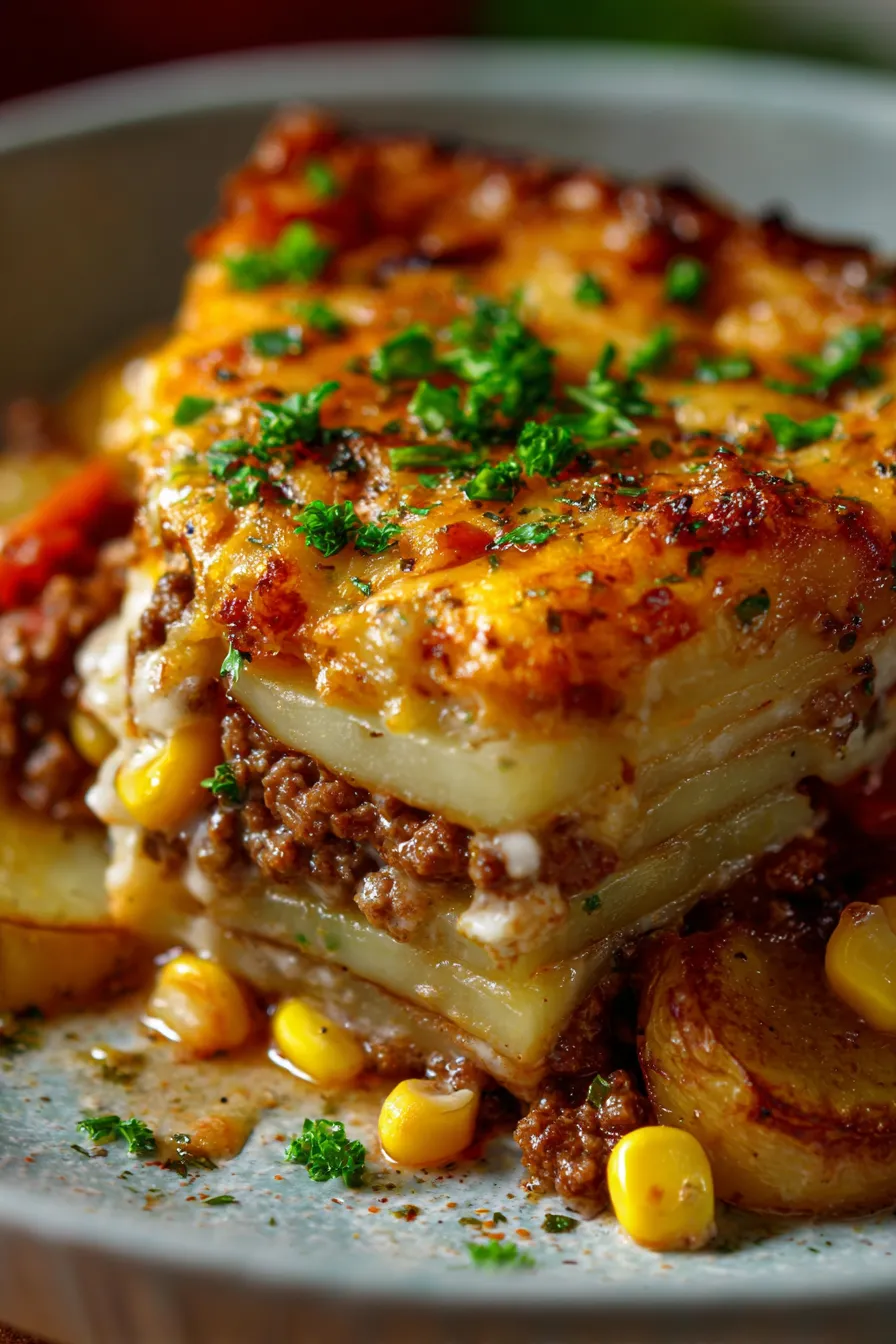 Hobo Casserole with Ground Beef-texture-cheesy