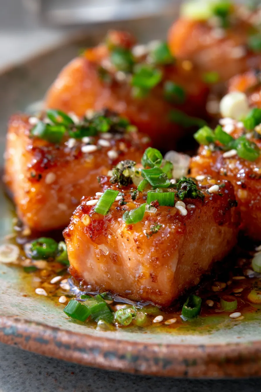 Honey garlic sauce drizzled over salmon