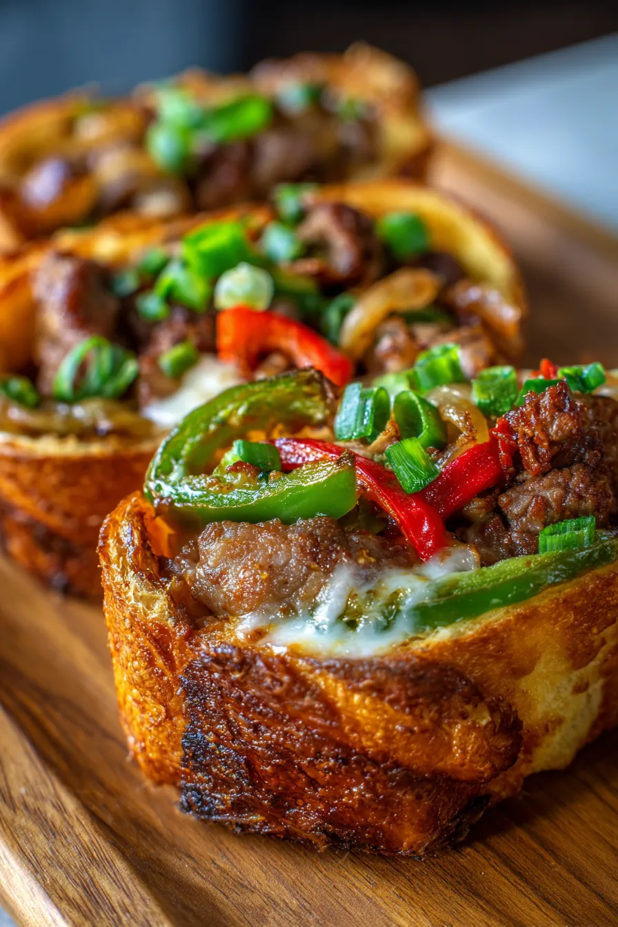 Keto Philly Cheesesteak Rolls - plated - gooey cheese pull - fresh herbs - rustic wooden background - side angle