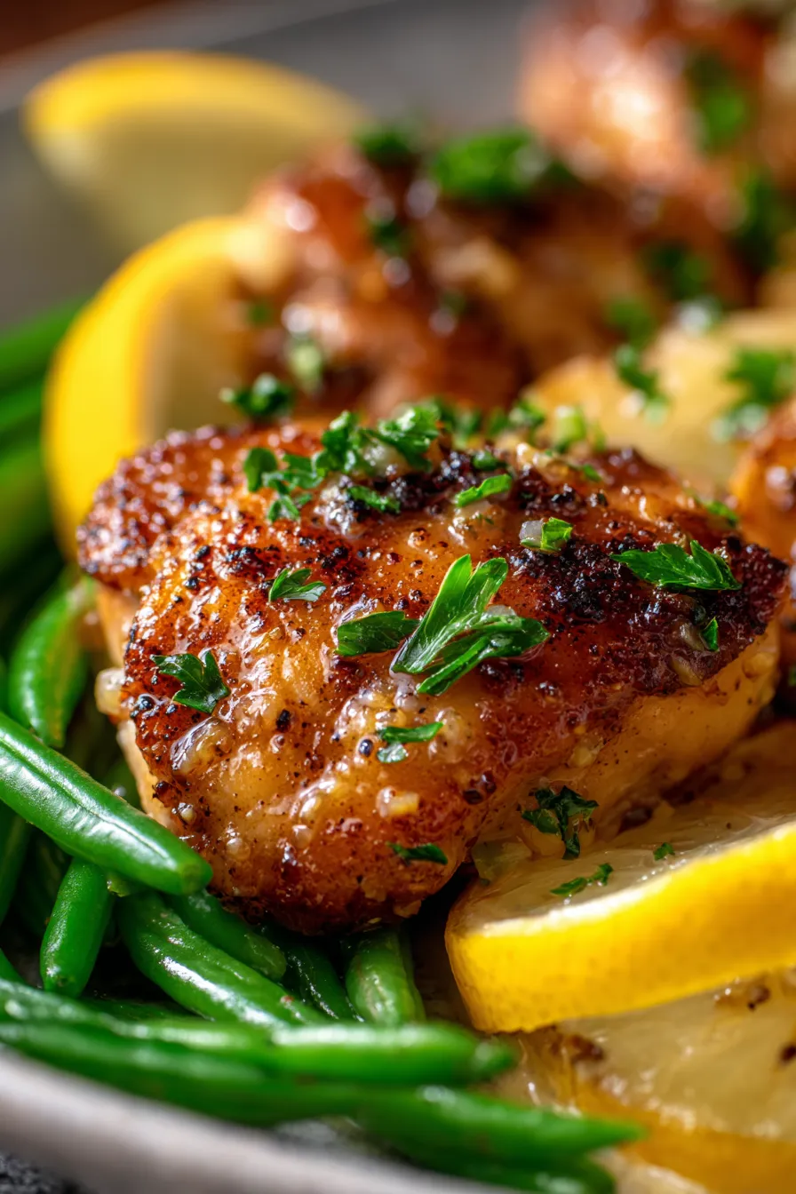 Lemon Garlic Butter Chicken Thighs with Green Beans Skillet-skillet-shot